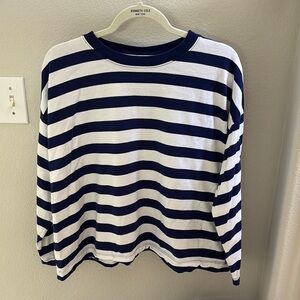 Madewell Navy and White Striped Crew Neck Sweater